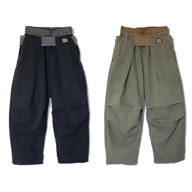 New 23AW KAPITAL Hirata and Hongri Casual Pentagonal Cotton Pleated Elastic Paratrooper Pants for Men