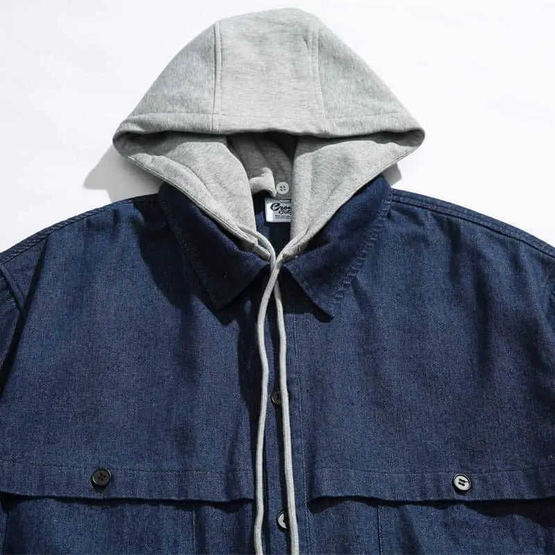 2025SS Japanese Vintage Fashion Brand Detachable Hooded Denim Coat  Men's Multi Pocket Shirt Jacket