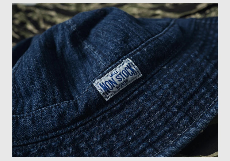 New Denim Fishbone Herringbone Washed Fisherman Hat Blue Dome Fishing Basin Bucket Hat