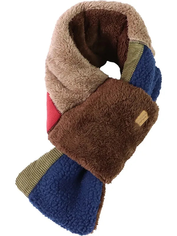 Japanese Autumn Winter Men's and Women's Scarves Velvet Thickened Warm Cross Scarf Color Blocked Outdoor Windproof Neck Cover