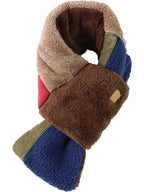 Japanese Autumn Winter Men's and Women's Scarves Velvet Thickened Warm Cross Scarf Color Blocked Outdoor Windproof Neck Cover