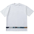 Indigo Retro Handmade Embroidery Patch Fabric Splicing Cotton Round Neck Short Sleeved T-shirt Men's and Women's Trendy Tees