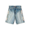 Japan KAPITAL Hirata 23SS New Blue Dyed Retro Made Old Wash Loose Rivet Colored Inlaid Diamond Gem Denim Shorts for Men