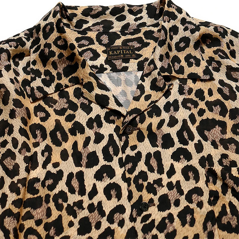 21SS KAPITAL Kazuhiro Hirata Unisex Leopard Print Japanese Hawaiian Casual Short Sleeved Shirt for Women and Men
