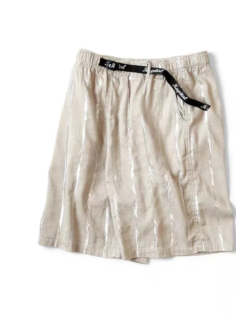 Japanese Style Kapital Hirata Kazuhiro Thick Striped Silver Line Casual  Straight Leg Pants for Men