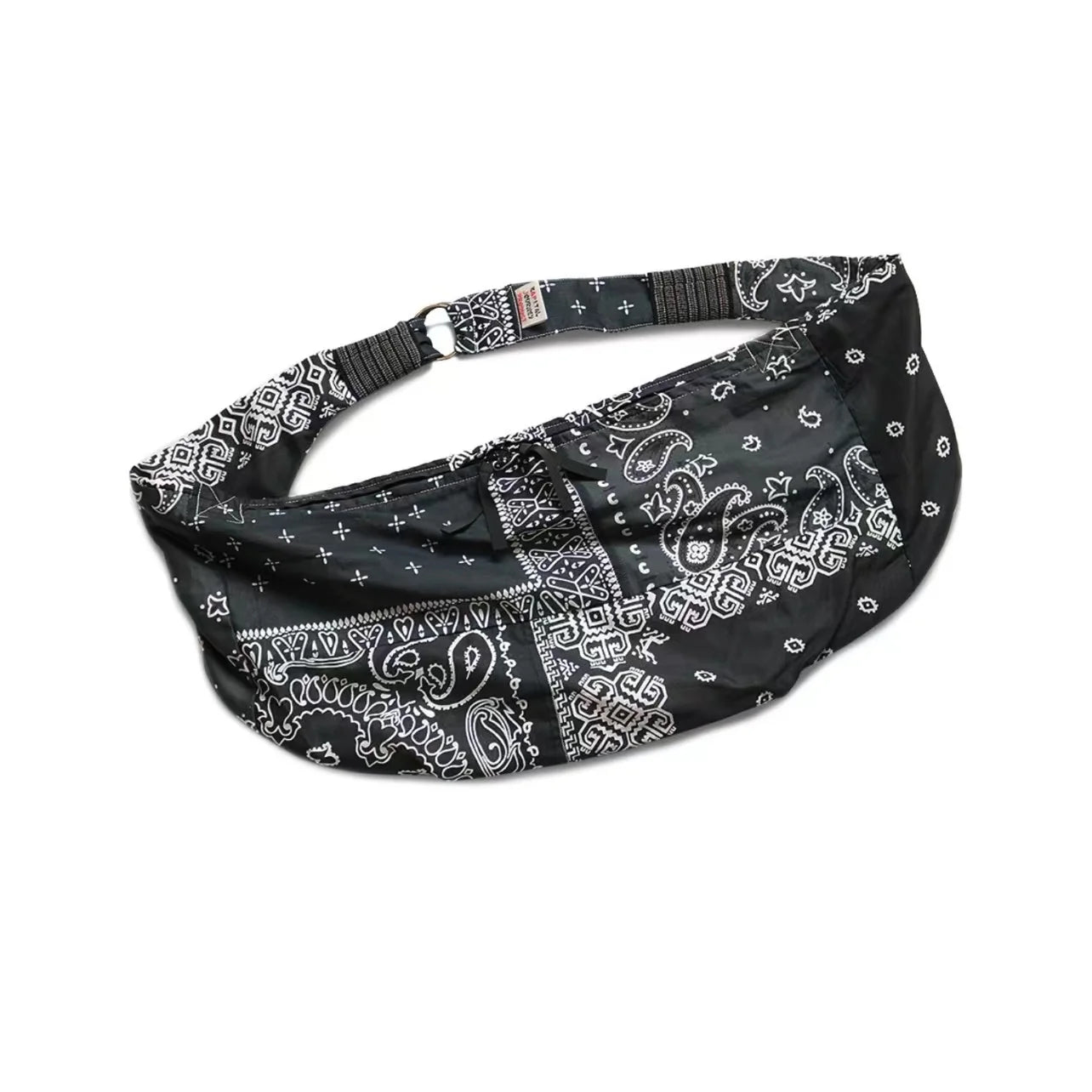 22SS KAPITAL Hirata and Hongri Double Color Cotton Hemp Paisley Flower Splicing Men's Diagonal Cross Stray Waist Bag