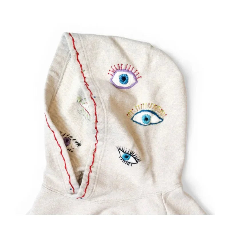 25SS New Arrival KAPITAL Hirata and Hongri Casual Eyes Fun Embroidery Cotton Loose Hooded Sweatshirt