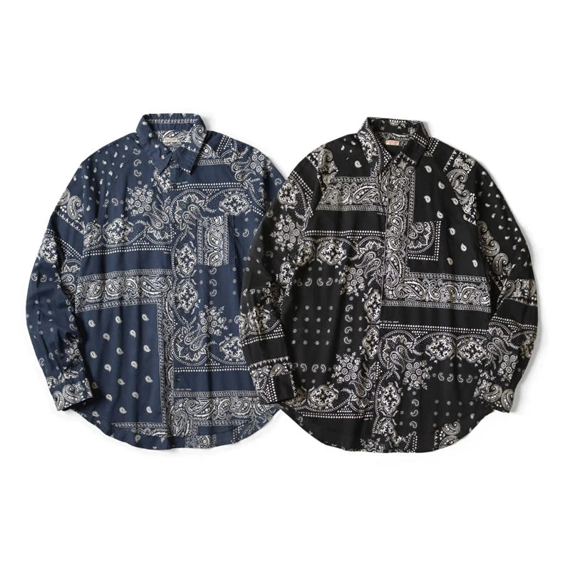 25SS KAPITAL Hirata and Hongri Casual Cashew Flower Breathable Lightweight Collared Loose Long Sleeved Shirt for Men