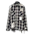 21SS MM Japanese Black and White Checkered Distressed Double Layered Shirt for Men Fashion Make Old Jacket