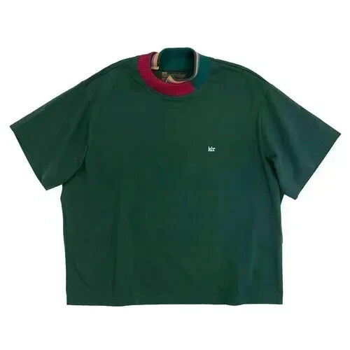 23SS KOLOR Abe Runyi Exclusive Japanese Tees Tri Color Cotton Irregular Contrast Round Neck Loose Short Sleeve T-shirt for Men