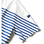 22SS KAPITAL Hirata Kazuhiro Blue and White Striped Color Matching Loose Three Flag Round Neck Short Sleeved T-shirt Men New