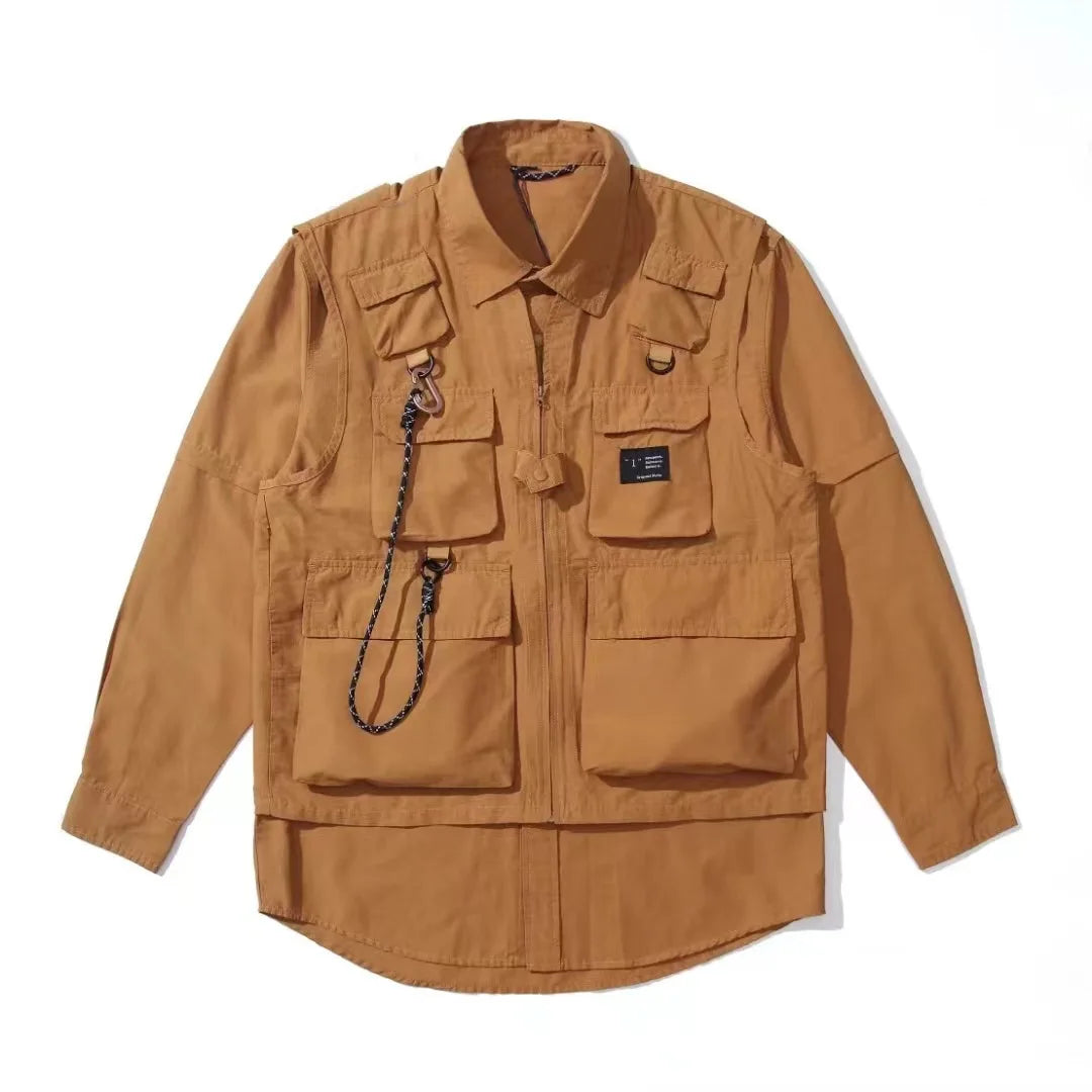 Japanese Retro Detachable Multifunctional Outdoor Three in One Windproof and Waterproof  Long Sleeved Shirt Men's Jacket
