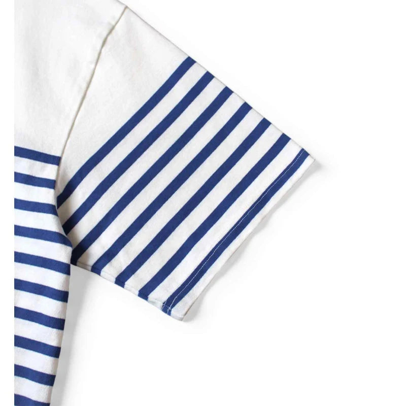 25SS KAPITAL Hirata and Hongri Casual Navy Style Fun Printed Loose Round Neck Short Sleeved T-shirt Men Striped T