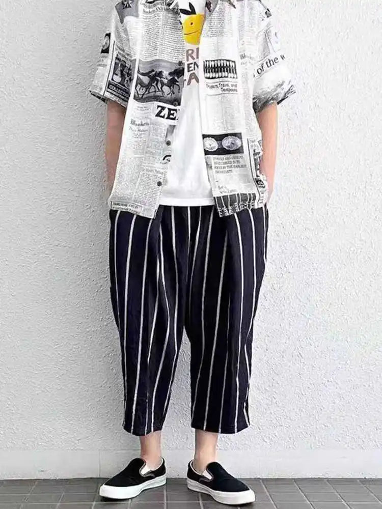 KAPITAL Hirata and Hongri Retro Washed Men's Women's Spring Autumn Striped Loose Casual Wide Leg Pants