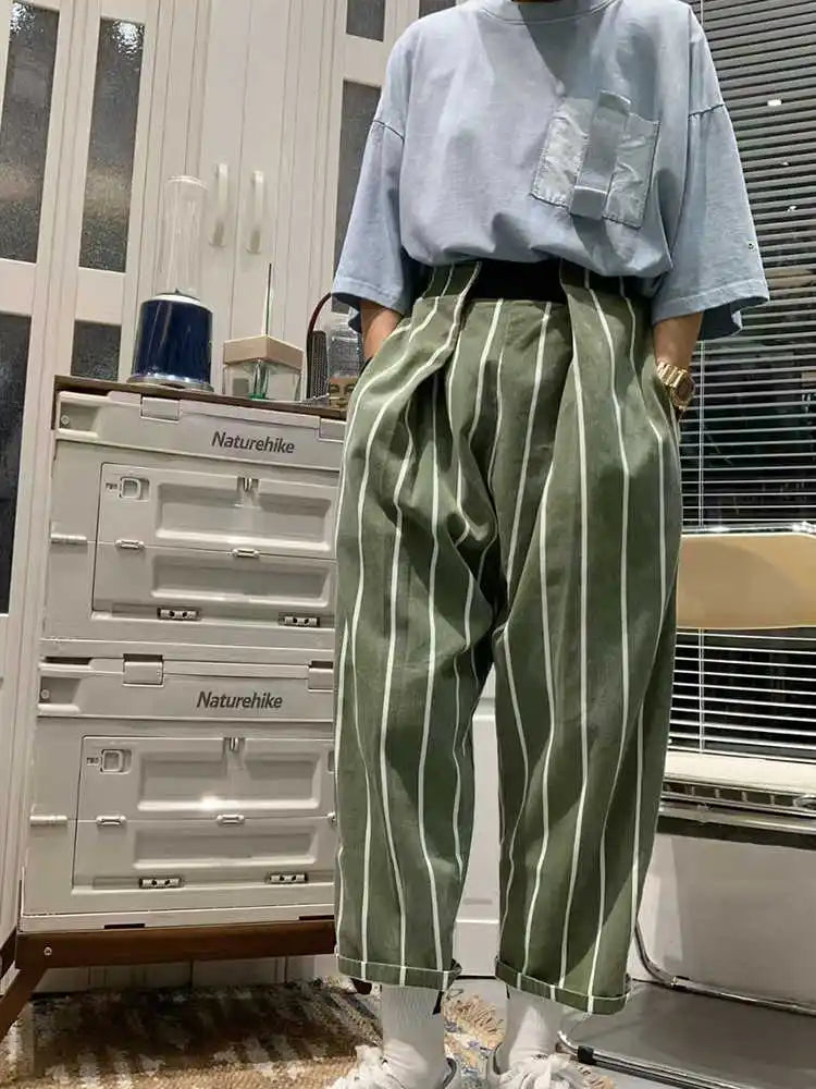 KAPITAL Hirata and Hongri Retro Washed Men's Women's Spring Autumn Striped Loose Casual Wide Leg Pants