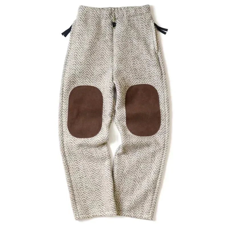 KAPITAL Hirata Hohiro Warm Wool Fleece Suede Patch Men's and Women's Loose Elastic Casual Japan Style Pants High Street