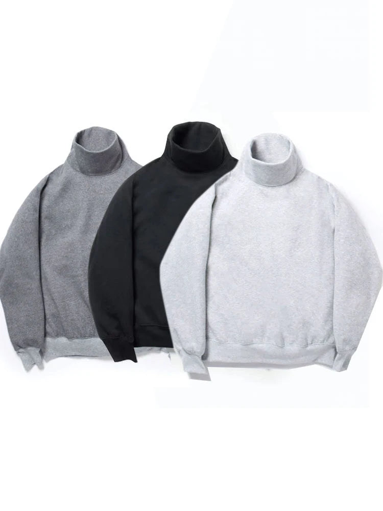 Japan Style DW PIER39 23AW Solid Color Retro High Neck Loose Pullover Sweatshirts for Men