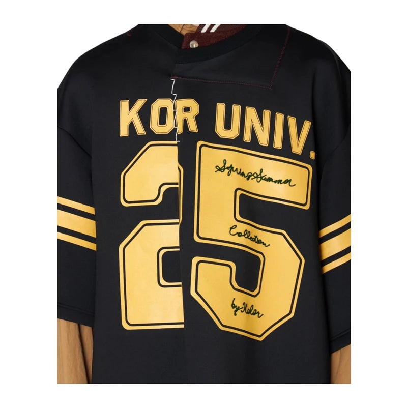 25SS KOLOR Abe Casual Splicing Letter Printed Baseball T-Shirts Loose Short Sleeve Loose Tees