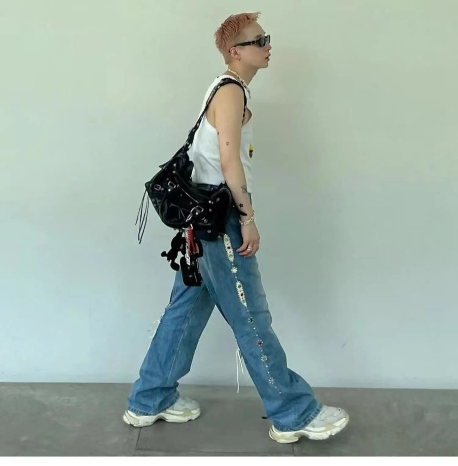 New 25ss Kapital Hirata japan Style Wash Heavy Industry Rivet Cowboy Gemstone Pants Men Fashion Wide Leg Jeans Hot Seller