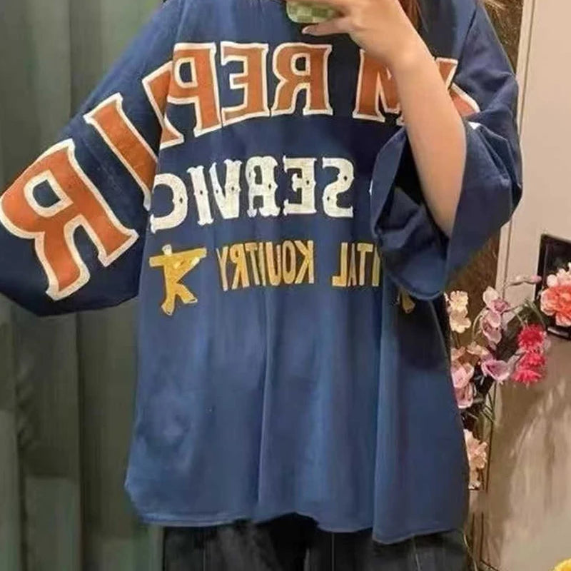 KAPITAL Hirata Japanese Men's and Women's Three-color Letter Printed Loose Casual Round-neck Short-sleeved T-shirt