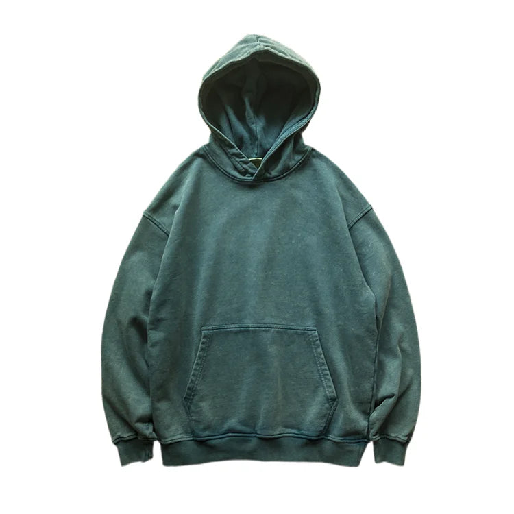420g Pure Cotton Wax Printed Vintage Hooded Sweatshirt with Loose Shoulder Men's and Women's Washed Solid Color Hoodie