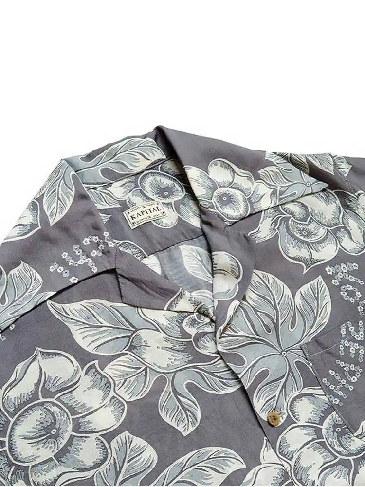 KAPITAL Hirata Kazuhiro Unisex Japanese Retro Casual Loose Letter Flower Print Short-Sleeve Shirt for Men and Women