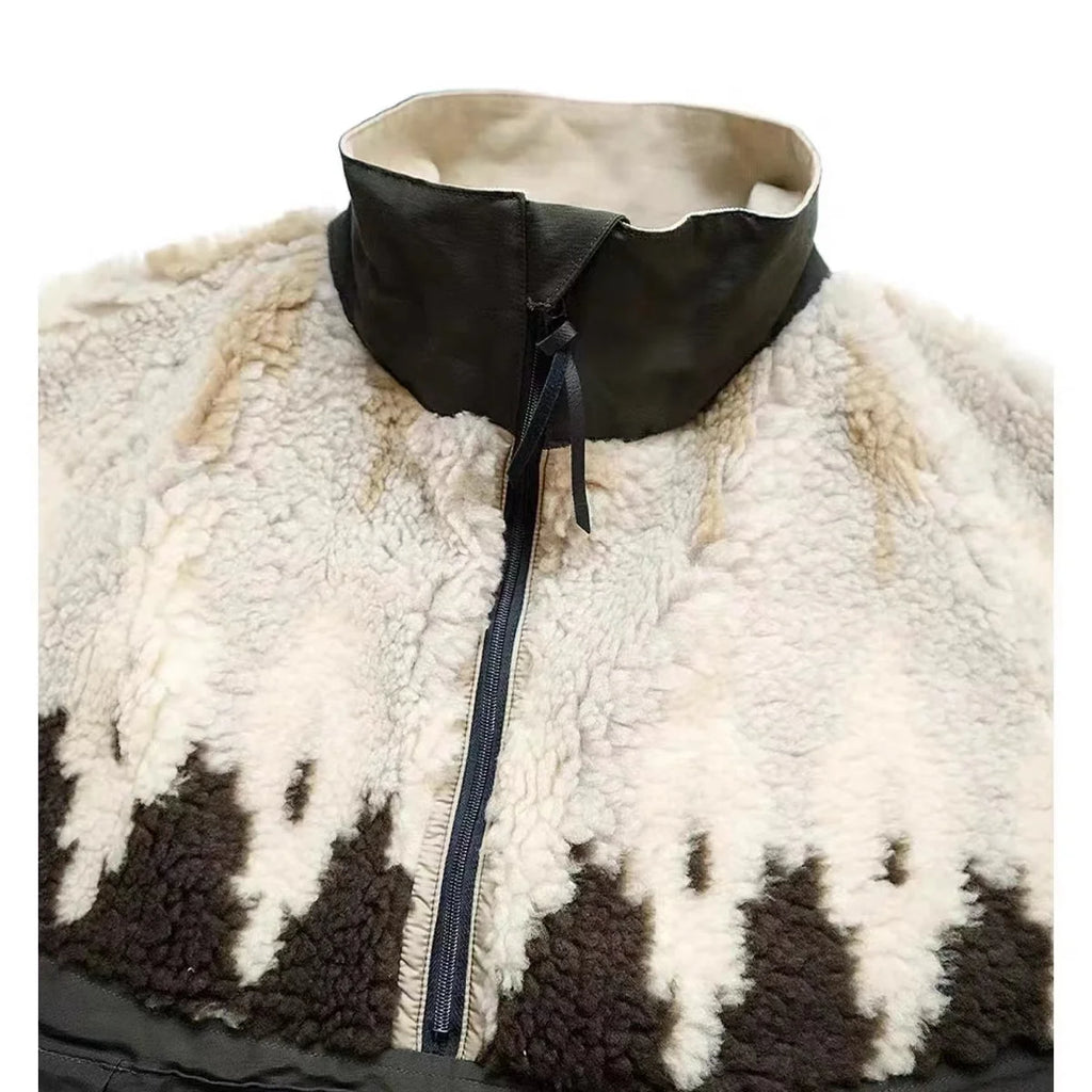 New 23AW KAPITAL Hirata and Hongri Trendy Lamb Fleece Printed Splicing Half High Collar Pullover Sweatshirts