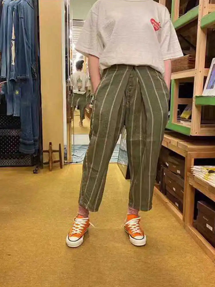 KAPITAL Hirata and Hongri Retro Washed Men's Women's Spring Autumn Striped Loose Casual Wide Leg Pants