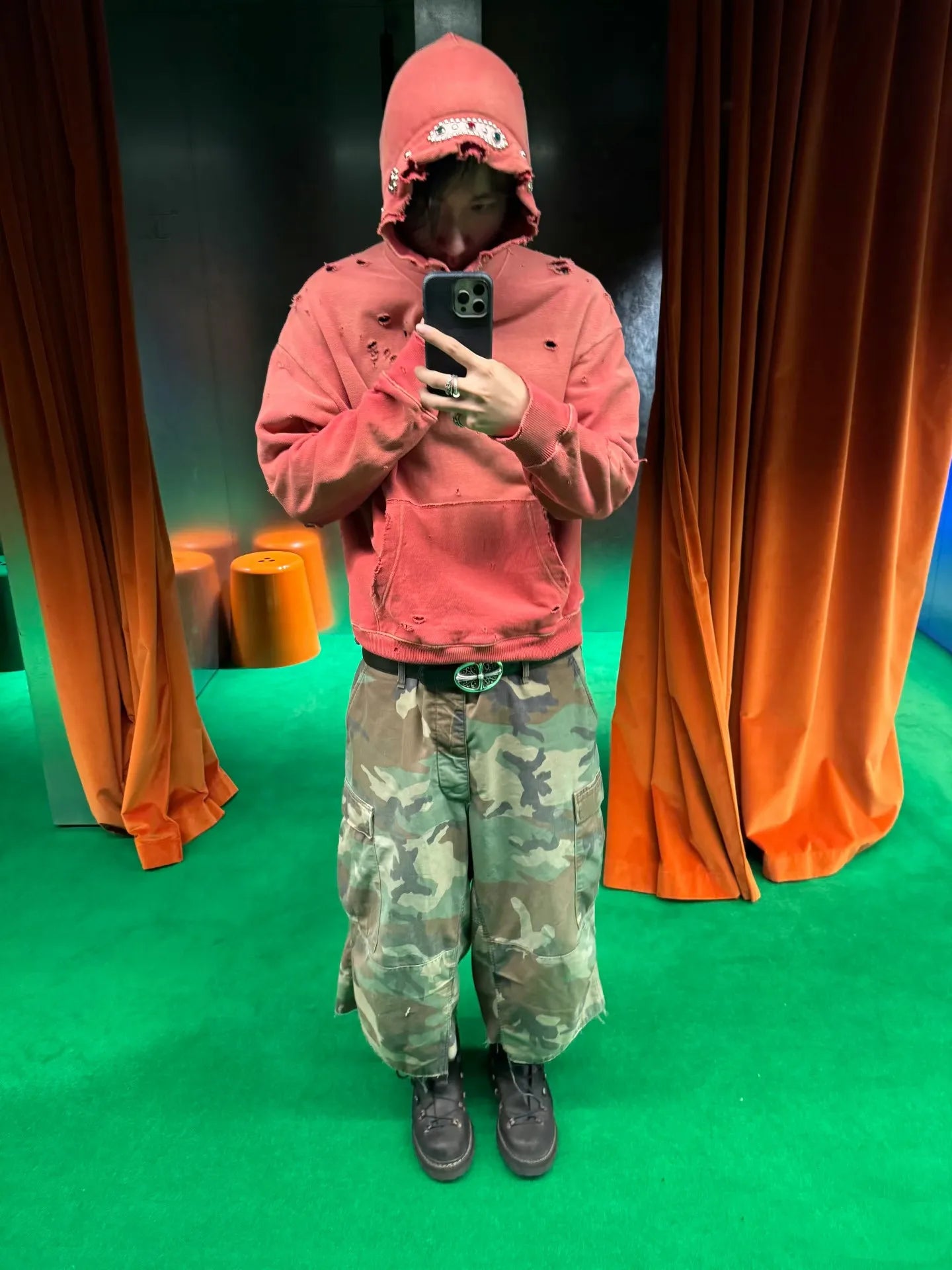 25AW KAPITAL Hirata Kazuhiro Japanese Style Wax Print Washed Damage Gem Hoodies Men Hooded Pullover