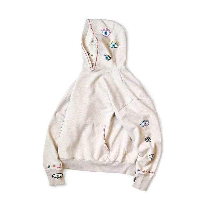 25SS New Arrival KAPITAL Hirata and Hongri Casual Eyes Fun Embroidery Cotton Loose Hooded Sweatshirt