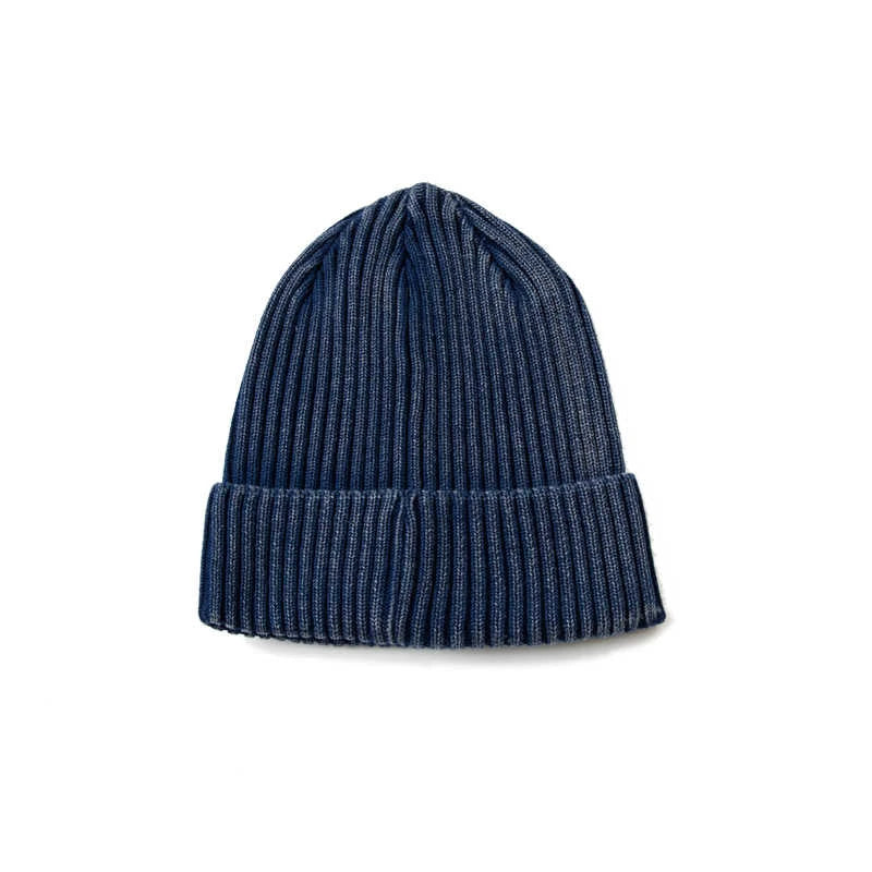 Japanese Retro Style Handmade Vintage Washed Blue Dyed Knitted Hat Versatile Cold Yarn Cap