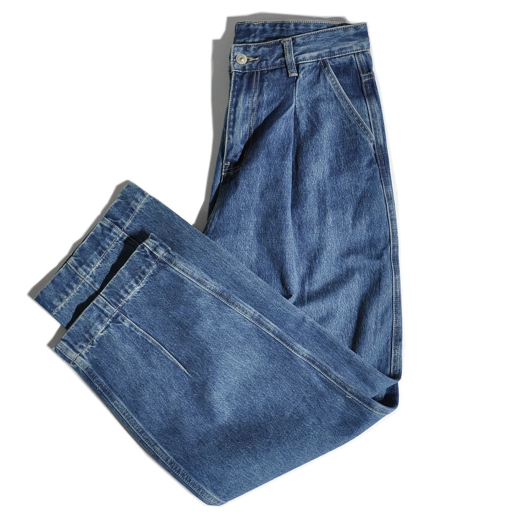 American Retro Amikaji Loose Straight Leg Japanese Double Pleated Tapered Wide Leg Jeans Casual Pants