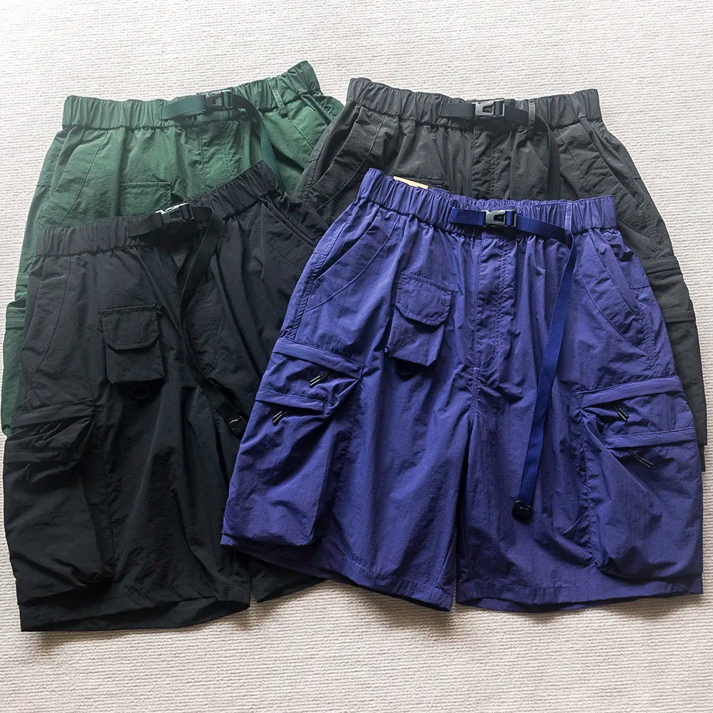 Japanese Outdoor Multi Pocket Workwear Shorts Summer Loose Lightweight Quick Drying Nylon Functional Casual Pants