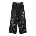 New MMY Sanyuan MIHARA Japanese Style Washed Water Distressed Fun Printed Denim Wide Leg Pants for Men