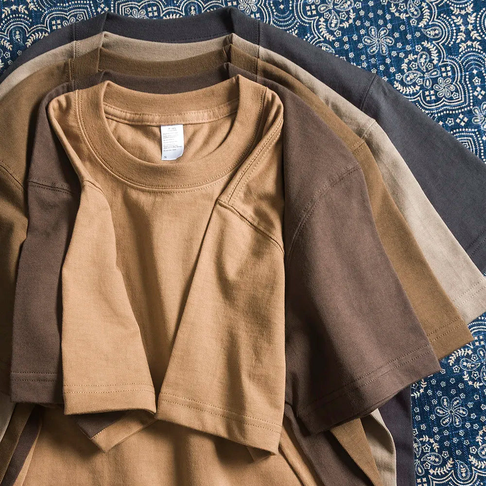 Amikaji Round Neck Men's T-shirt Seamless Pure Cotton Short Sleeved Base Tees