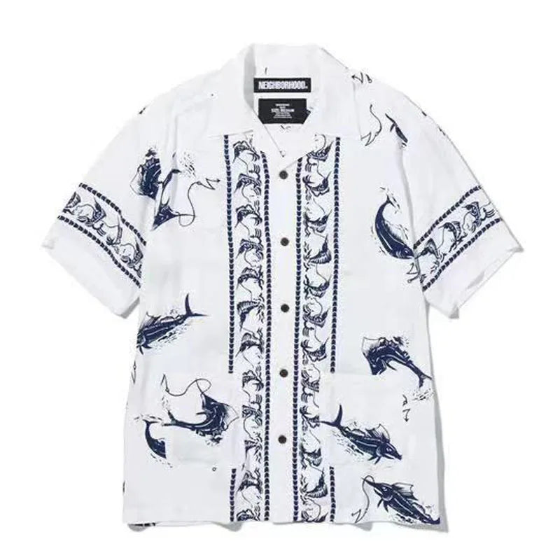 New Arrival Neighborhood 21ss Swordfish Short Sleeved Cardigan Loose Hawaiian Printed Shirts
