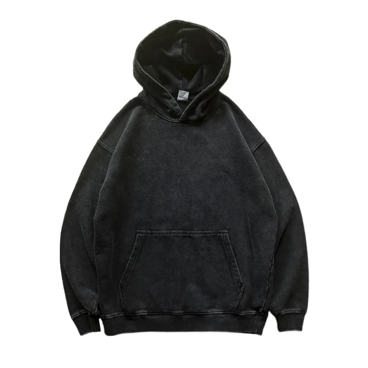 420g Pure Cotton Wax Printed Vintage Hooded Sweatshirt with Loose Shoulder Men's and Women's Washed Solid Color Hoodie