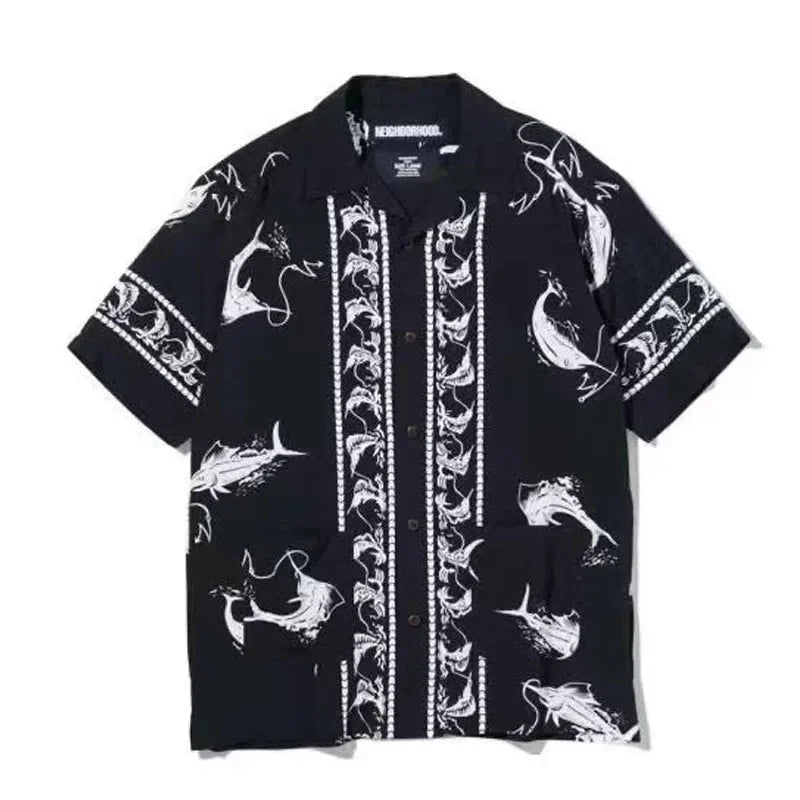 New Arrival Neighborhood 21ss Swordfish Short Sleeved Cardigan Loose Hawaiian Printed Shirts