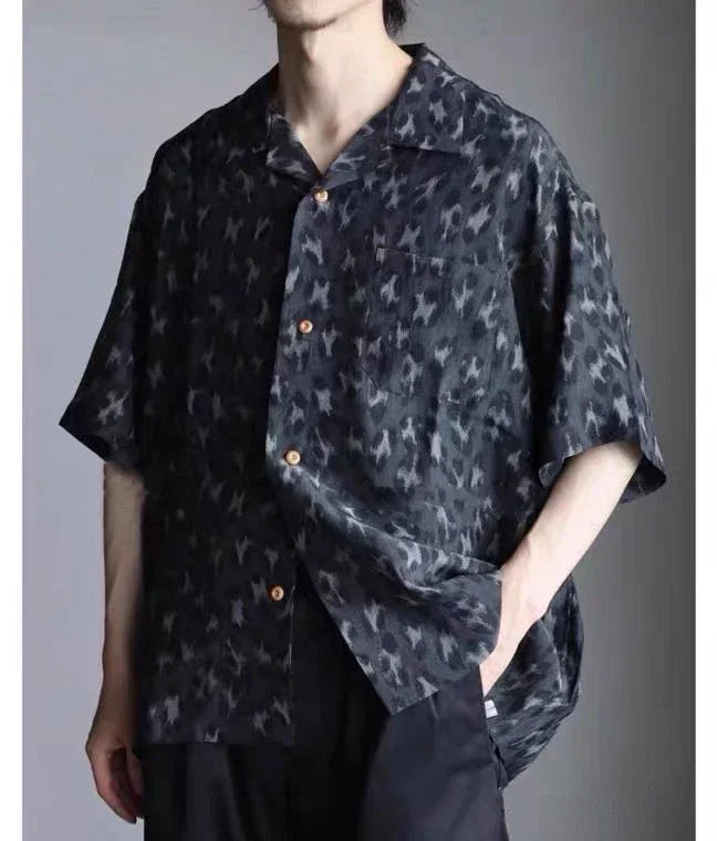 23ss Japanese Men and Women Casual Hawaiian Leopard Print Short Sleeved Cardigan Shirt