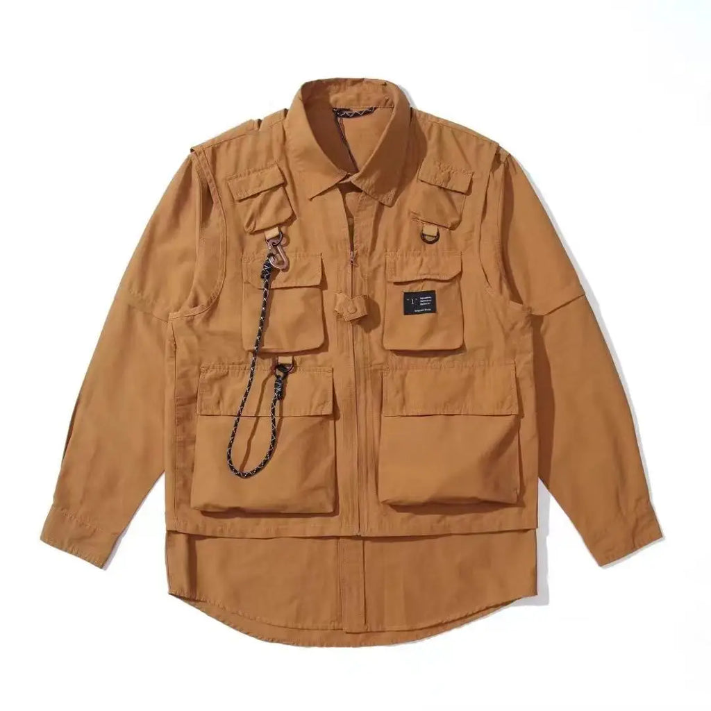 Japanese Retro Detachable Multifunctional Outdoor Three in One Windproof and Waterproof  Long Sleeved Shirt Men's Jacket