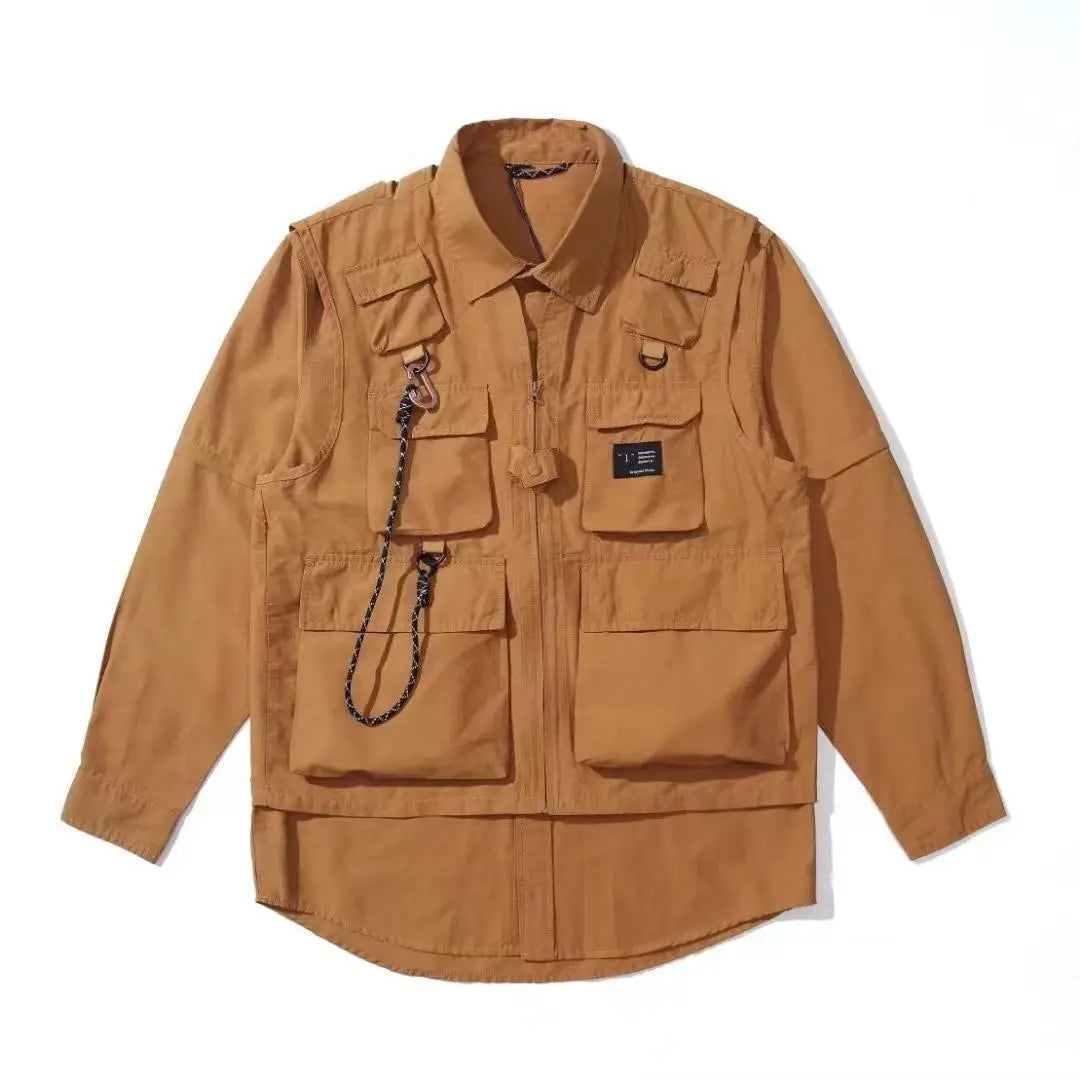 Japanese Retro Detachable Multifunctional Outdoor Three in One Windproof and Waterproof  Long Sleeved Shirt Men's Jacket