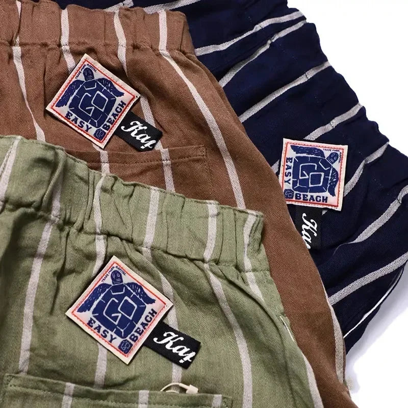 21SS KAPITAL Hirata Hiroshi Japanese Retro Trendy Cotton and Hemp Adjustable Elastic Casual Shorts Two Colors