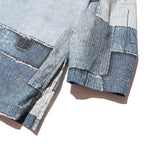 24AW JELADO Japanese Retro Men's and Women's Printed Denim Patchwork Collarless Loose Pullover Long Sleeved Shirt