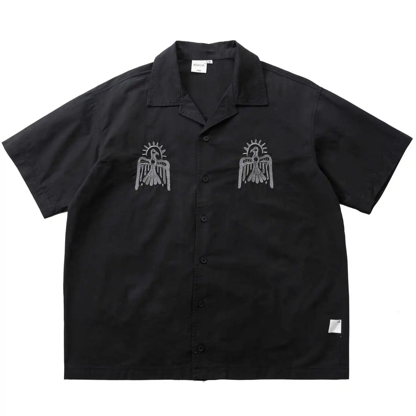 Japanese Thunderbird Embroidered Short Sleeve Casual Loose Shoulder Summer Shaped Shirt Men and Women