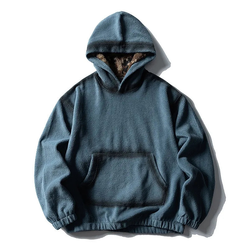 Japanese Retro Heavyweight Fleece Hooded Sweatshirt for Men and Women Basic Autumn and Winter Vintage Washed Pullover Jacket