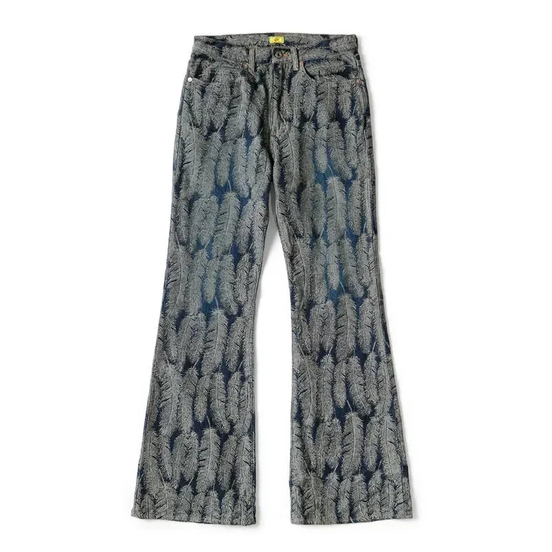 New Japanese Style Kapital Hirata and Hiroshi Casual  Men's Women's Loose Denim Jacquard Feather Flared Pants Versatile