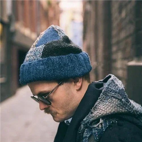 Autumn New Men's and Women's Knitting Hats Hand Woven Patchwork Pattern Personalized Fashionable Wool Caps