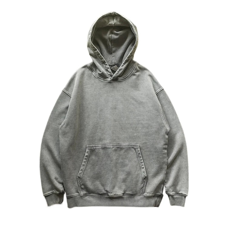 420g Pure Cotton Wax Printed Vintage Hooded Sweatshirt with Loose Shoulder Men's and Women's Washed Solid Color Hoodie